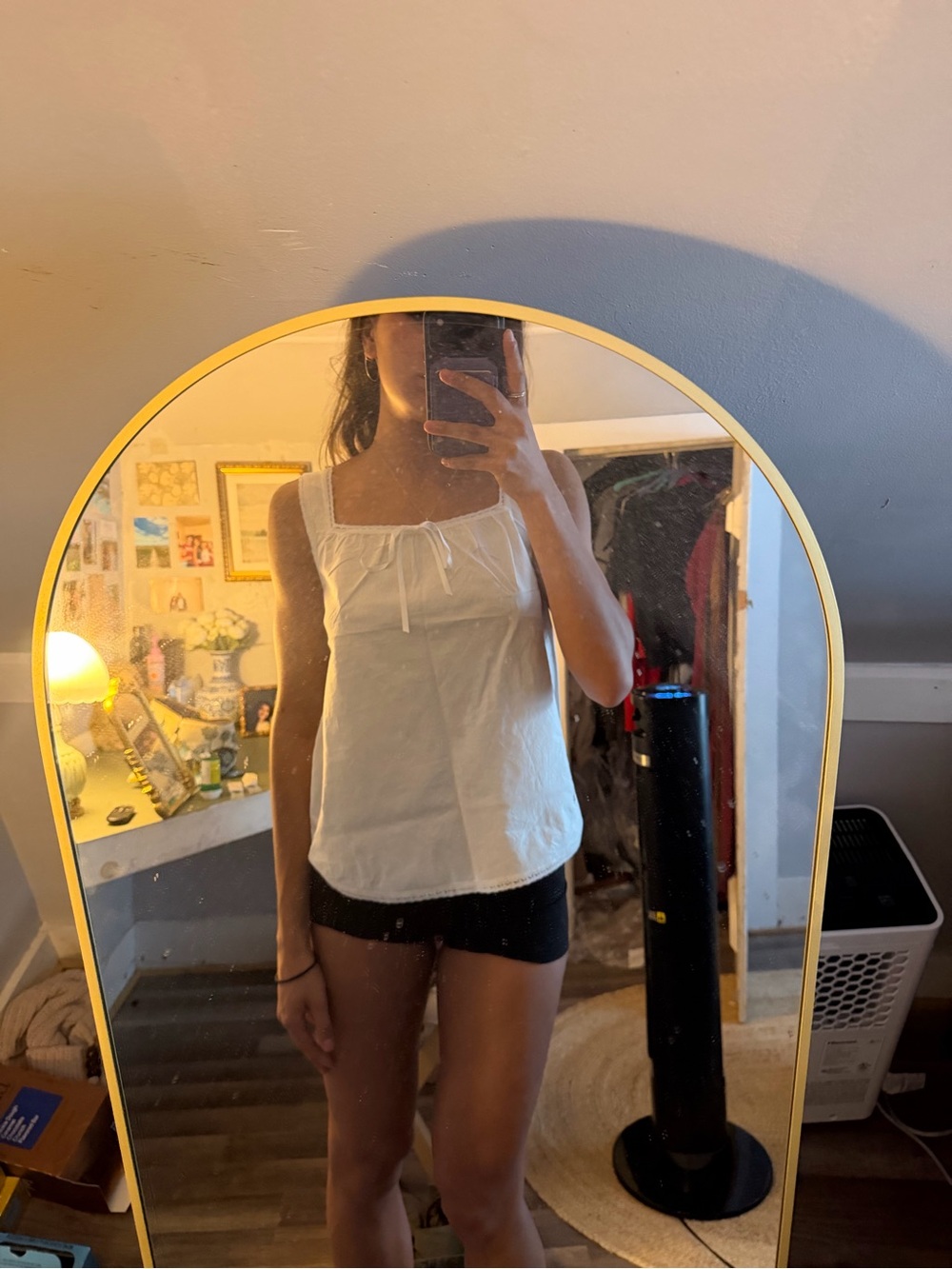 White Square-Neck Tank Top with Tie Detail - Women